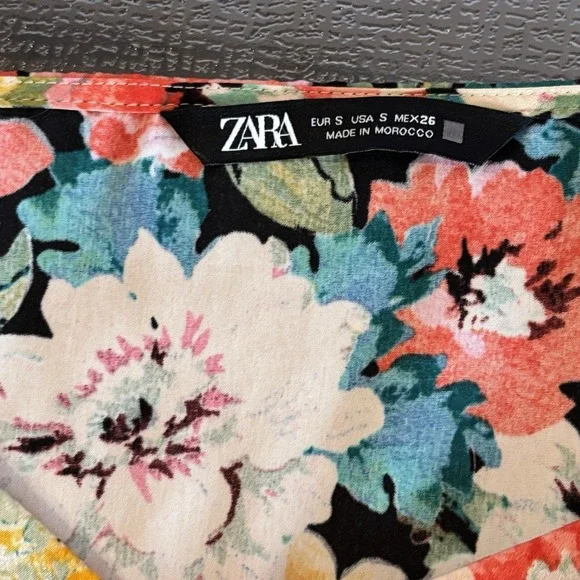 Zara Floral Puff Sleeve Satin Mini Dress Womens Small Cottage Milkmaid Coquette - Picture 7 of 8